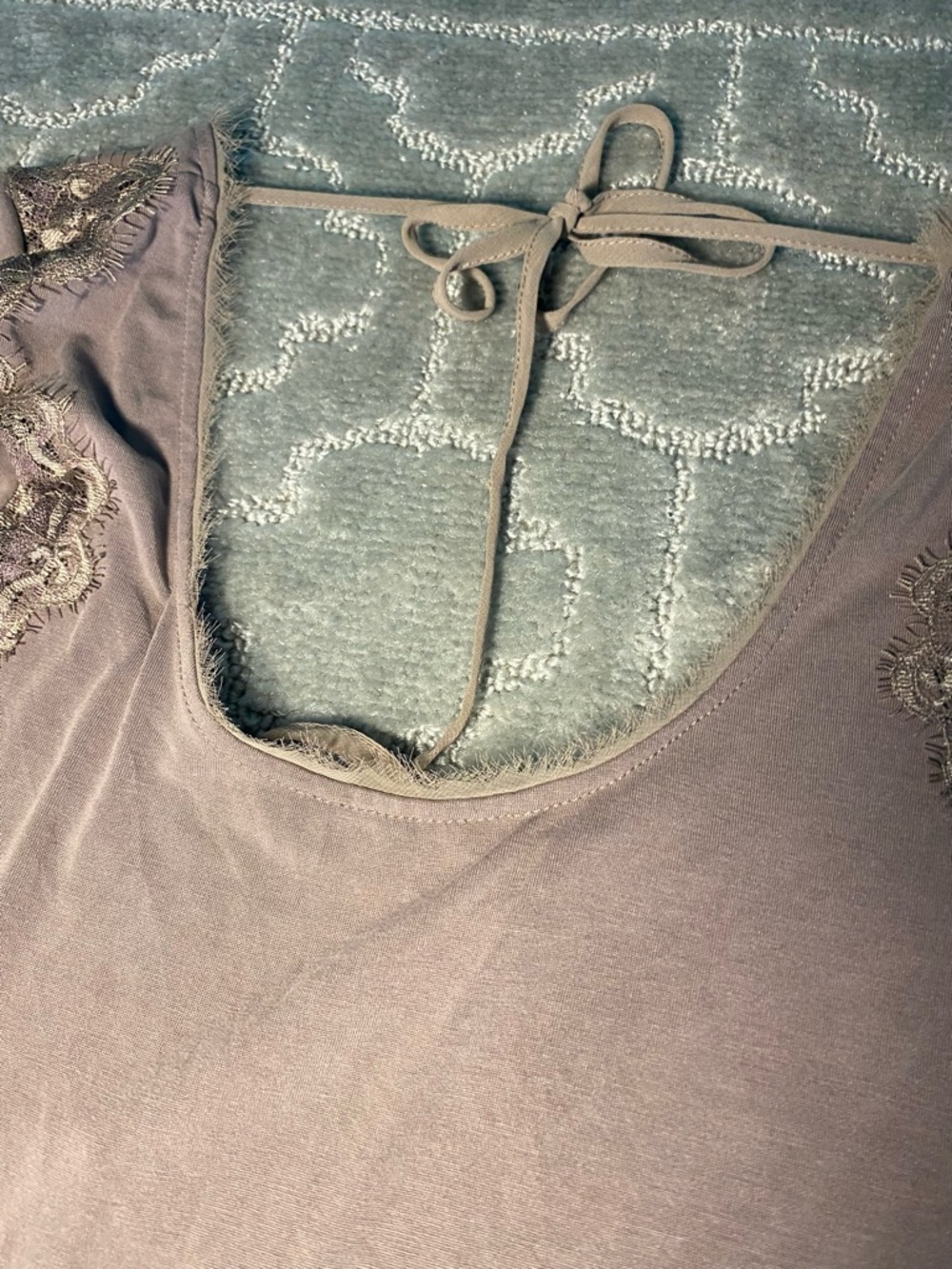 Free People Boho Tunic Dress‎ Large Taupe Lace Ruched Romantic Flowy Cottagecore - Picture 8 of 10